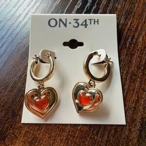 On 34th Heart Charm Hoop Gold Earrings